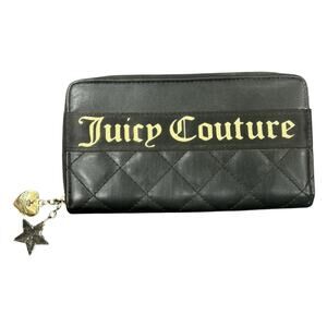 Juicy Couture Faux Leather Quilted Wallet Organizer in Black and Gold Glitter